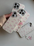 Pink Bow Coquette Leather iPhone Case with Charm