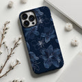 Navy Blue Floral Line Art iPhone Case | Minimal Aesthetic Cover