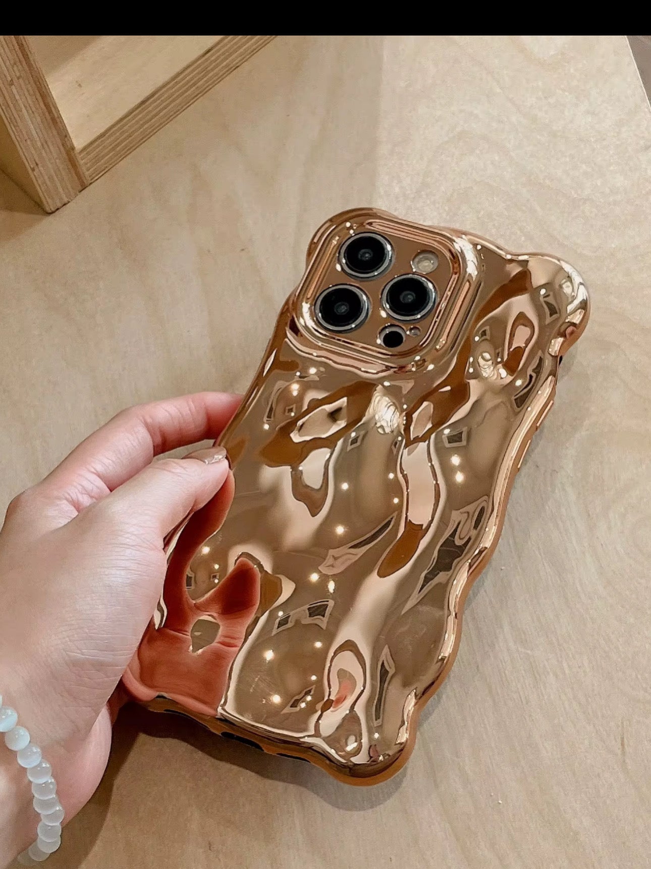 Molten Rose Gold iPhone Case | Mirror Wavy Metallic Aesthetic Phone Cover