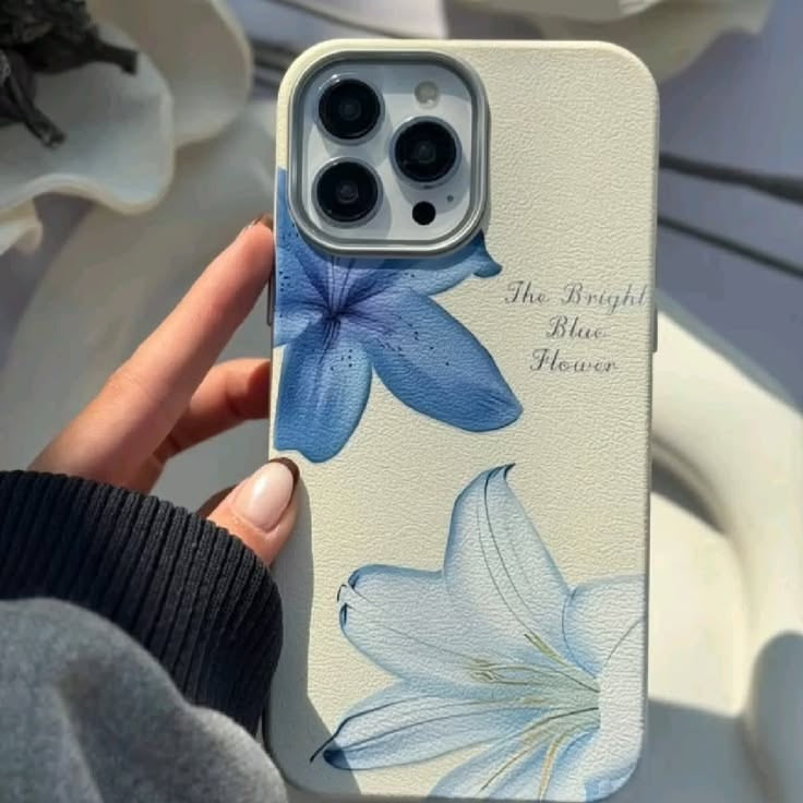 The Bright Blue Flower Leather iPhone Case | Floral Aesthetic Minimal Phone Cover