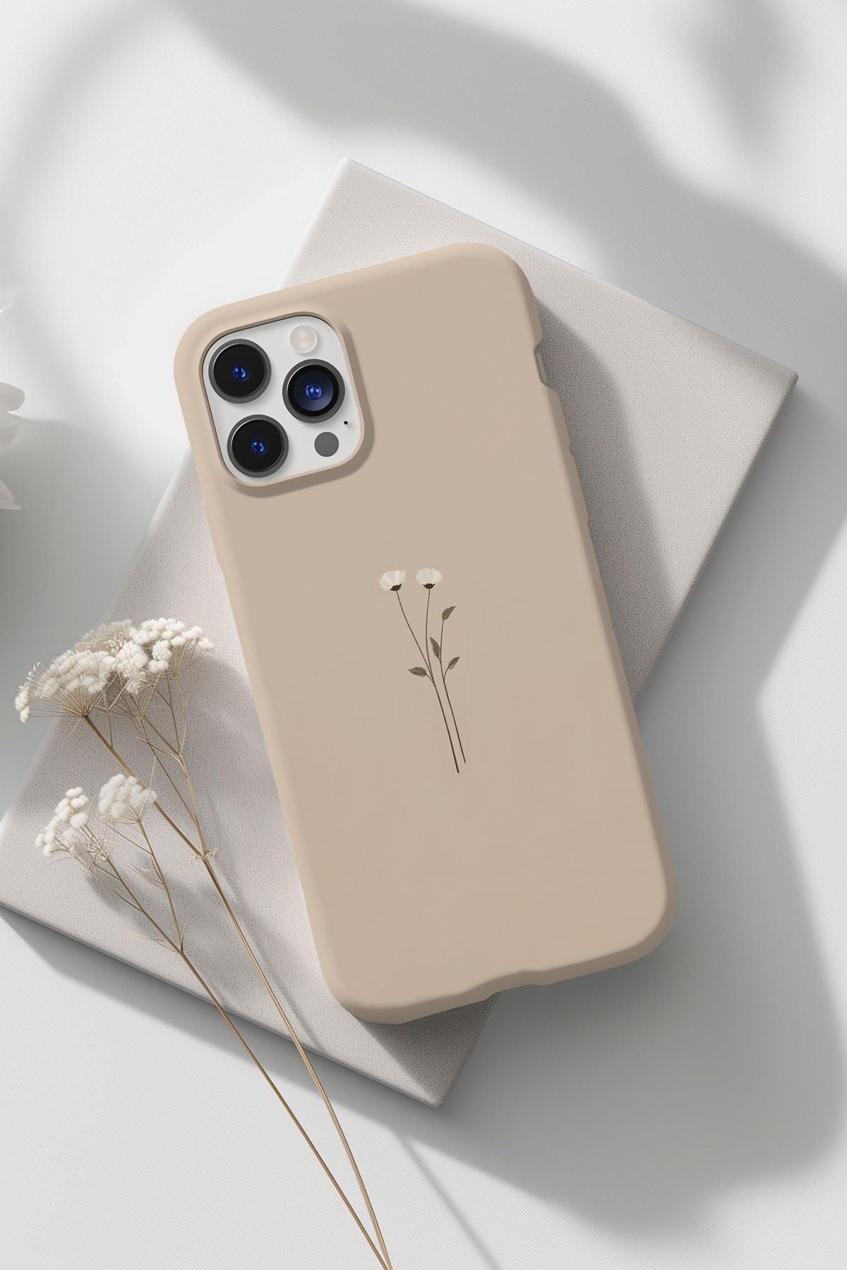 Minimal Beige Wildflower iPhone Case | Clean Girl Aesthetic Matte Cover