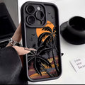 Back Tropical Sunset Palm iPhone Case | Black Matte Beach Aesthetic Cover