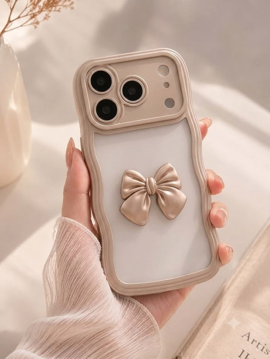 Beige Satin 3D Bow iPhone Case