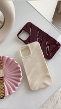 Wavy Glossy iPhone Case | Minimal Ripple Aesthetic Phone Cover - Cream & Burgundy