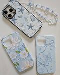 Ocean Shell Starfish iPhone Case | Baby Blue Beach Aesthetic Cover + Beaded Charm