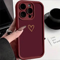 Burgundy Heart iPhone Case | Minimal Liquid Silicone Cover with Gold Heart