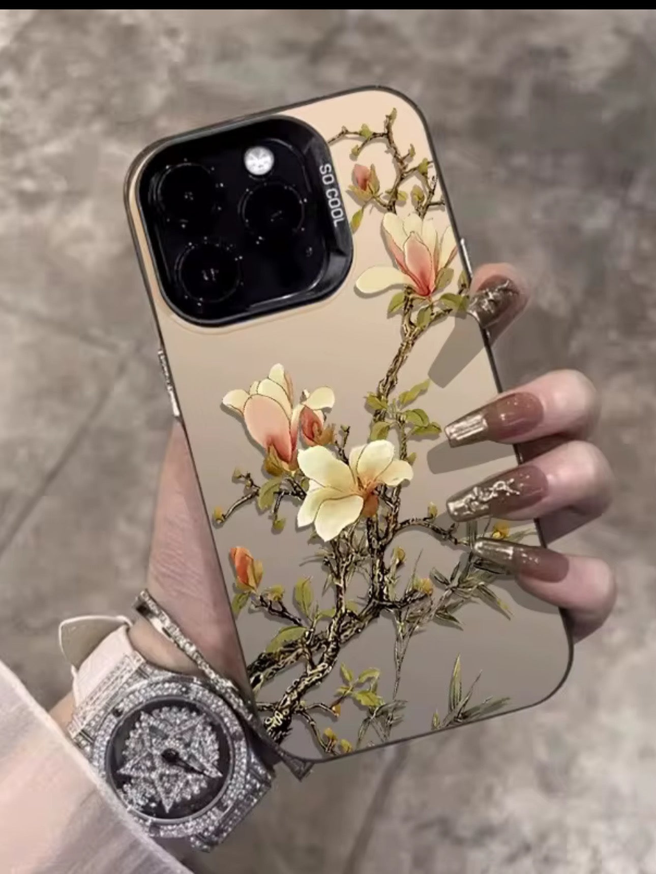 Chinese Ink Magnolia iPhone Case | Beige Floral Art Aesthetic Cover
