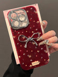 Wine Red Floral Bow iPhone Case | 3D Metal Bow