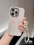 Pink Plaid Teddy Bear iPhone Case with Beaded Charm