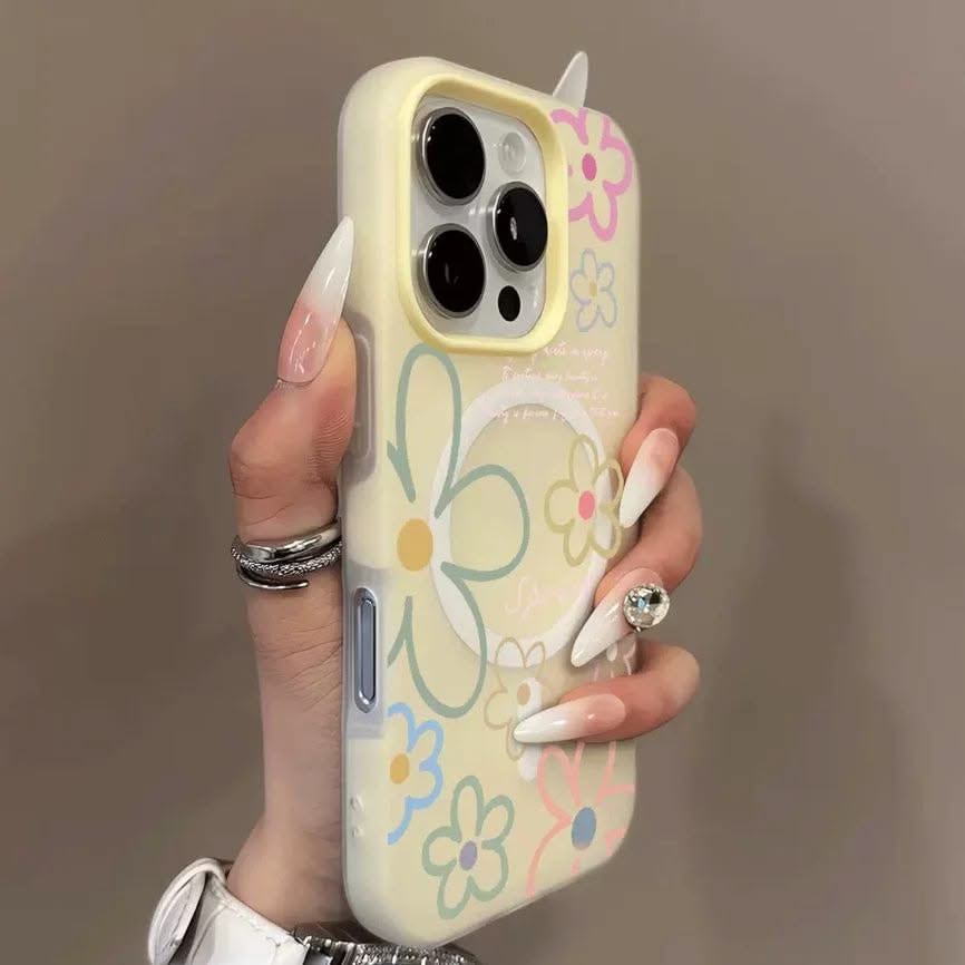 Pastel Daisy Floral iPhone Case | Butter Yellow Magsafe Aesthetic Phone Cover